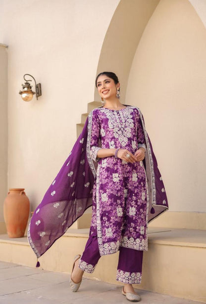 Ziba - Vibrant Purple Floral Printed Suit