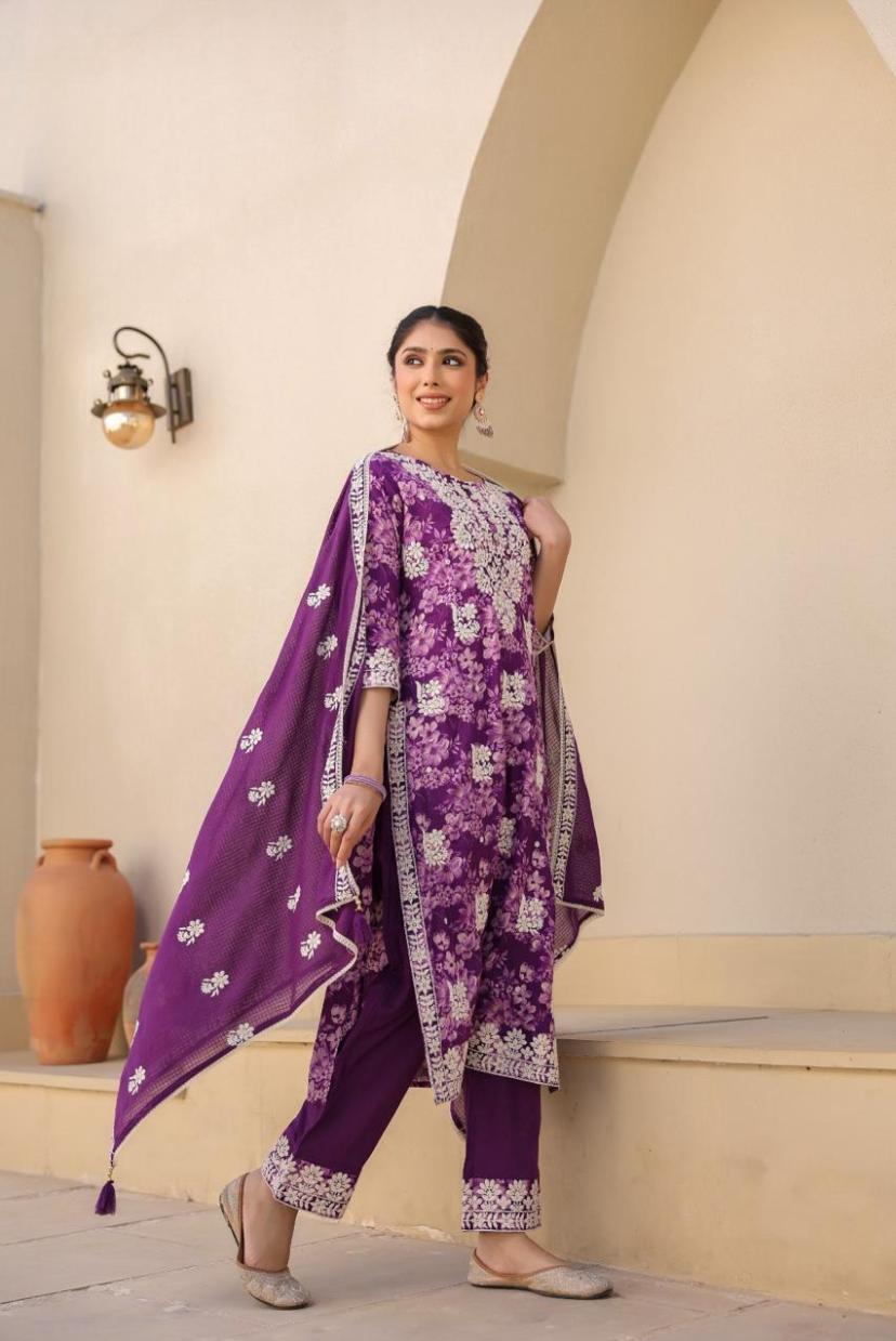 Ziba - Vibrant Purple Floral Printed Suit