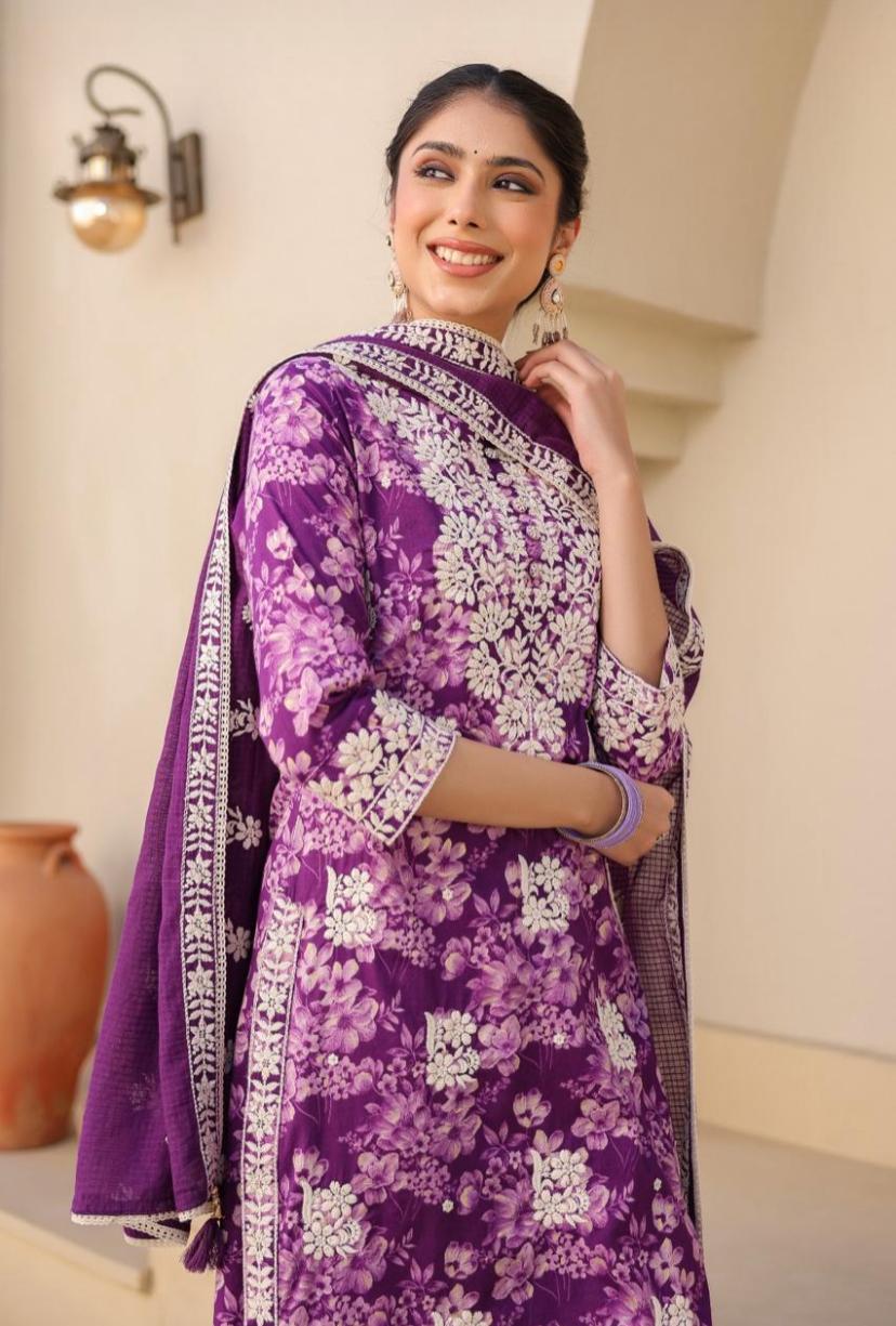 Ziba - Vibrant Purple Floral Printed Suit