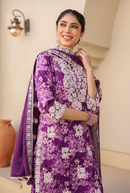Ziba - Vibrant Purple Floral Printed Suit