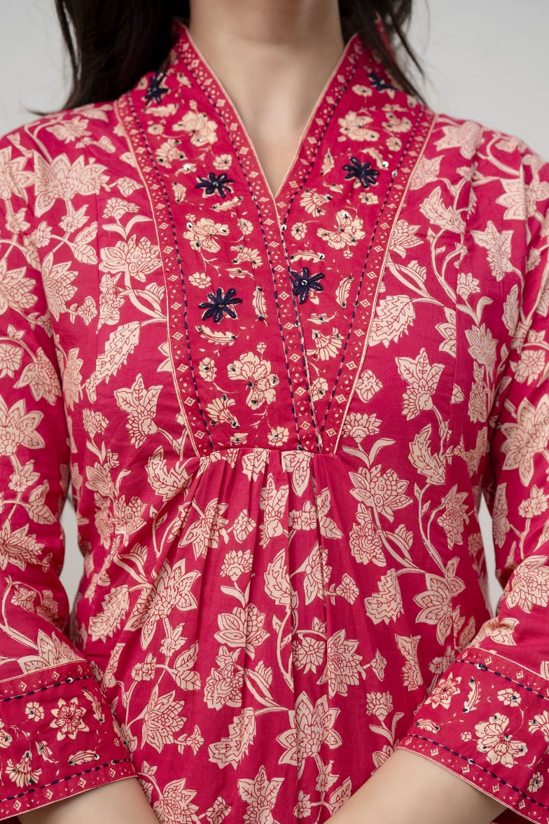 Naghma-e-Dil - Joyful Red Floral Cotton Suit