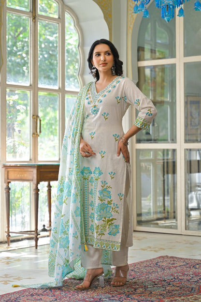 Subh-e-Gul - Fresh White Cotton Floral Printed Suit