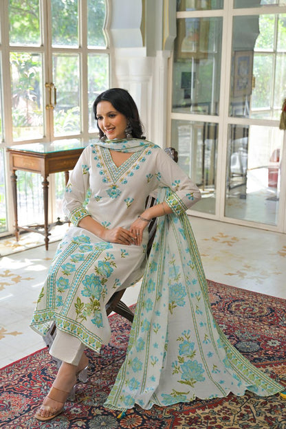 Subh-e-Gul - Fresh White Cotton Floral Printed Suit