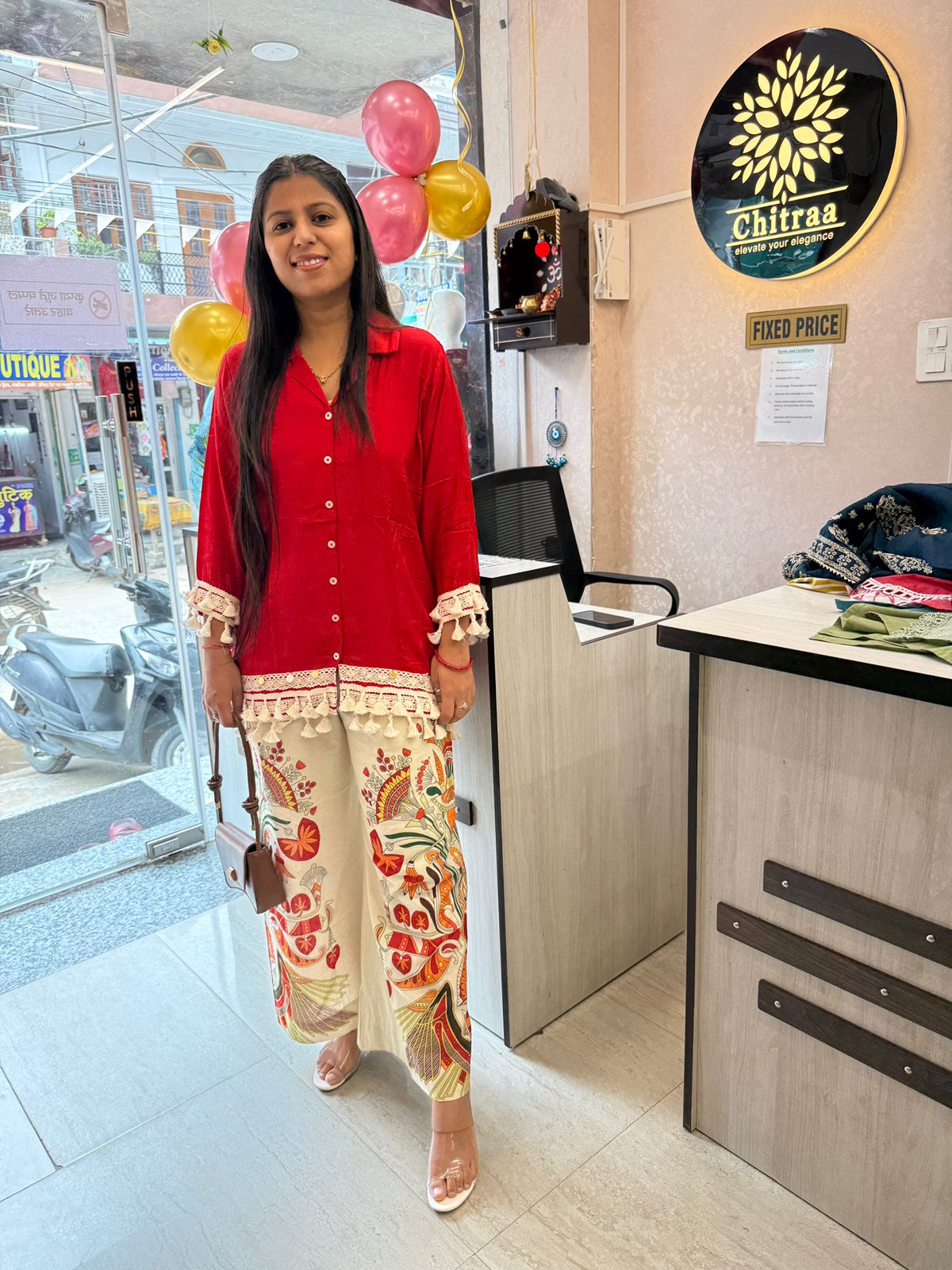 Rouge Éclat – Red Embroidered Co-ord Set with White Palazzo