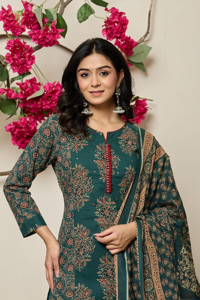 Bahaar – Green Printed Cotton Suit Set