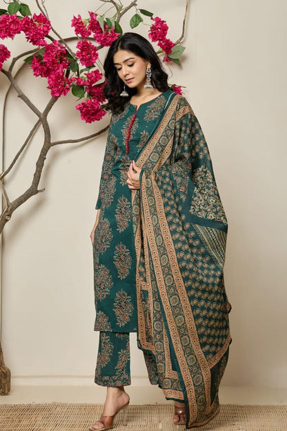 Bahaar – Green Printed Cotton Suit Set