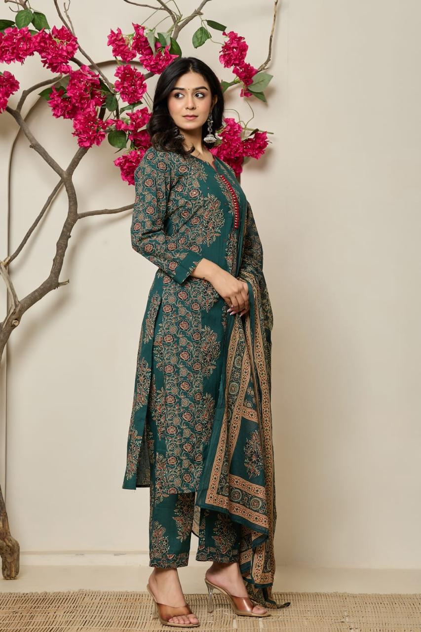 Bahaar – Green Printed Cotton Suit Set
