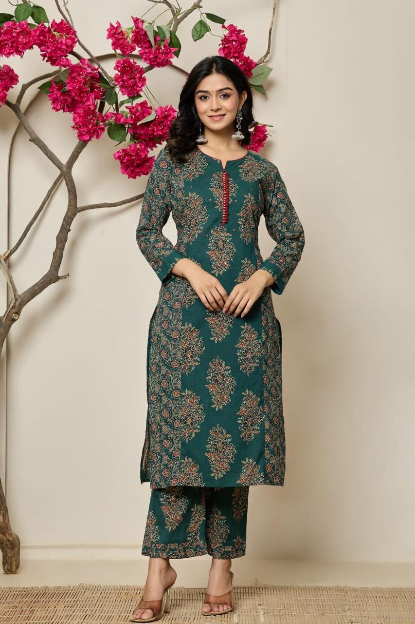 Bahaar – Green Printed Cotton Suit Set