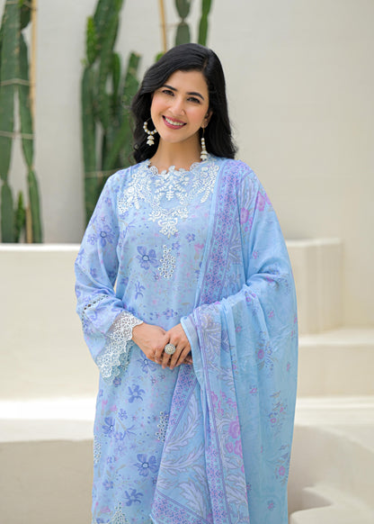 Ufaq – Sky Blue Pure Mul Cotton Suit Set with Detailing | Summer Ethnic Wear for Women