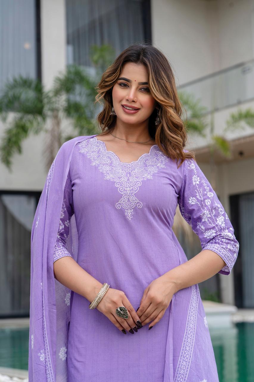 Zikr – Lavender Cotton Suit Set with Dupatta | Daily & Office Wear Ethnic Outfit for Women