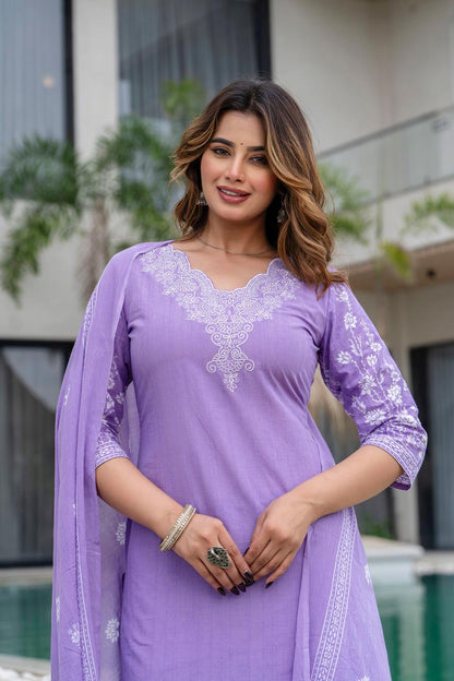 Zikr – Lavender Cotton Suit Set with Dupatta | Daily & Office Wear Ethnic Outfit for Women