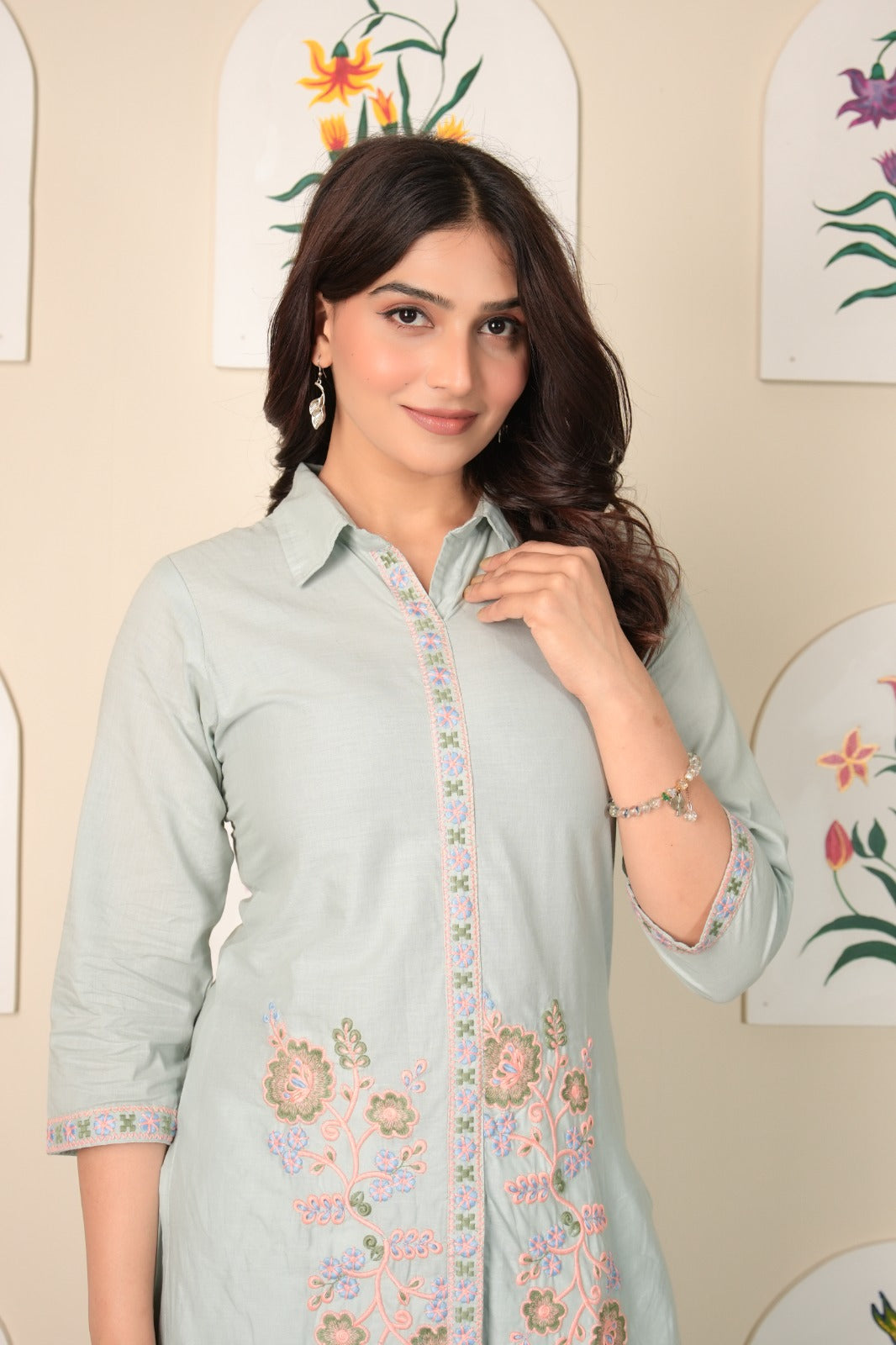 Dastak – Mint Green Pure Cotton Embroidered Co-ord Set | Elegant Summer Ethnic Wear for Women