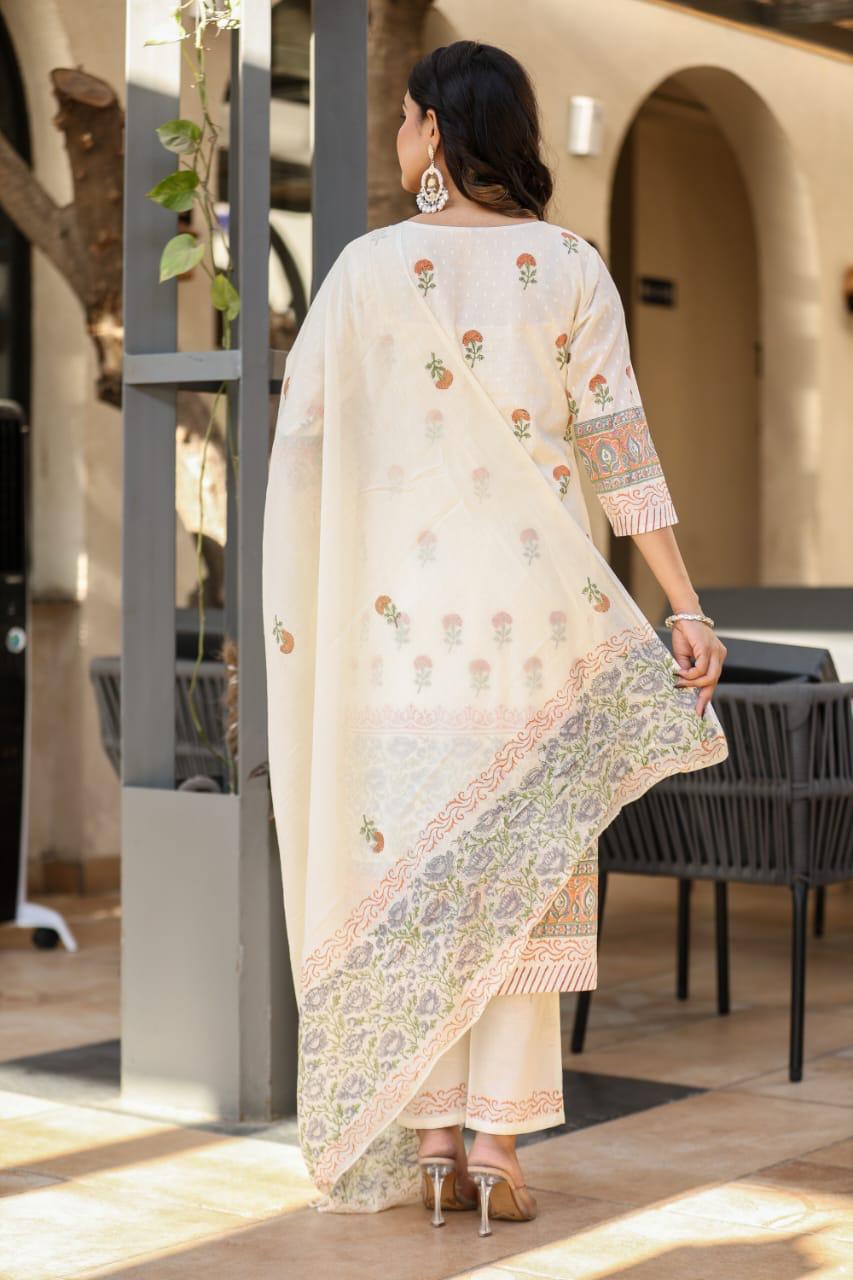 Viraasat - White Printed Pure Cotton Suit Set with Dupatta | Heritage-Inspired Ethnic Wear for Women