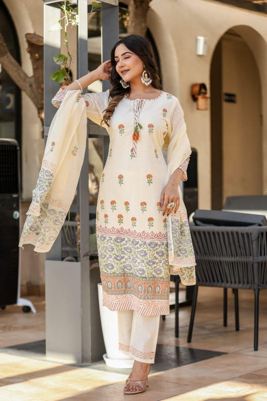 Viraasat - White Printed Pure Cotton Suit Set with Dupatta | Heritage-Inspired Ethnic Wear for Women