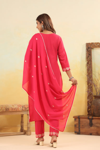 Jashn – Pink Solid Cotton Suit Set with Dupatta | Festive Ethnic Wear for Women