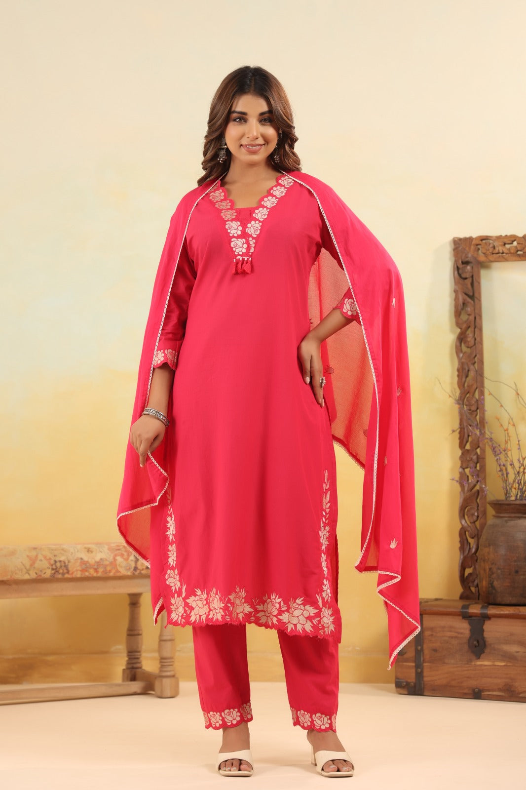 Jashn – Pink Solid Cotton Suit Set with Dupatta | Festive Ethnic Wear for Women