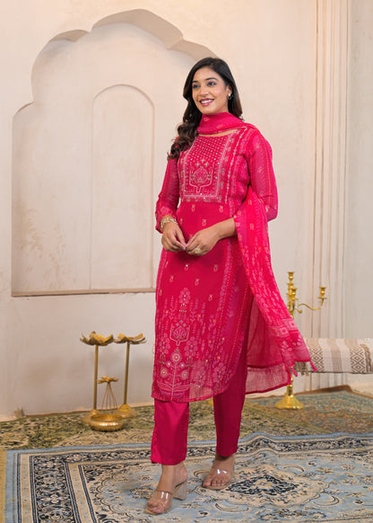 Shab-e-Gul – Pink Organza Dupatta Suit Set with Embroidery & Pants | Festive Karwa Chauth & Wedding Wear for Women