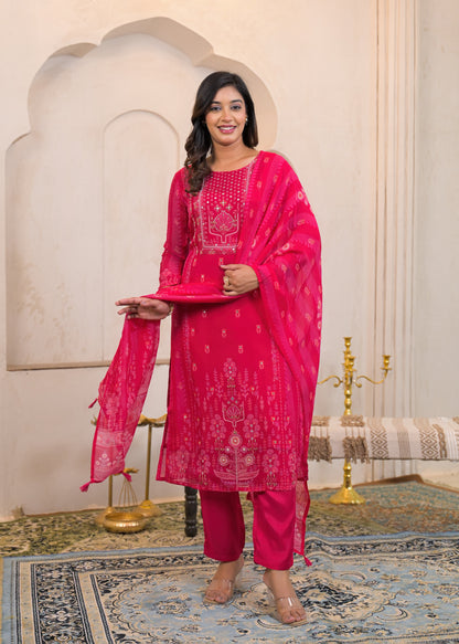 Shab-e-Gul – Pink Organza Dupatta Suit Set with Embroidery & Pants | Festive Karwa Chauth & Wedding Wear for Women