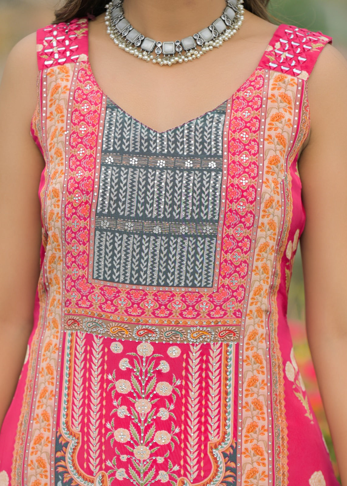 Husn – Rani Pink Pure Chinnon Straight Suit Set with Dupatta | Festive & Party Wear