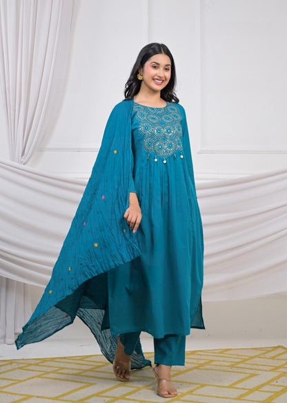 Lafz – Blue Cotton Suit Set with Embroidered Neckline | Daily, Office & Light Festive Wear