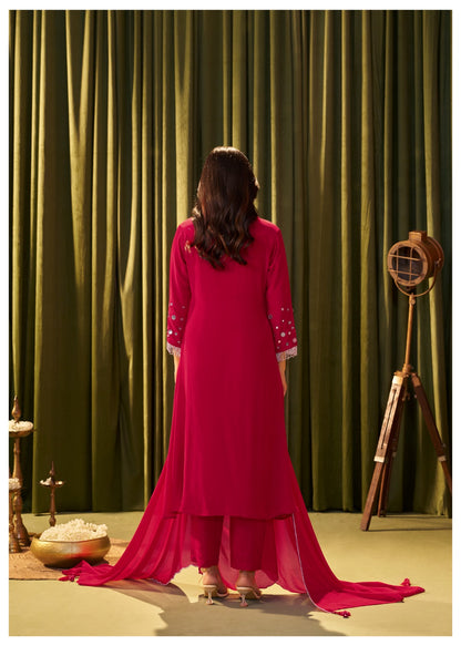 Rooh – Red Crepe Suit with Mirror Work | Designer Festive Outfit