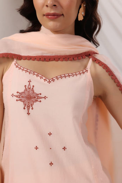 Sahal – Peach Cut-Sleeve A-Line Suit Set with Minimal Embroidery | Elegant Daily & Festive Wear