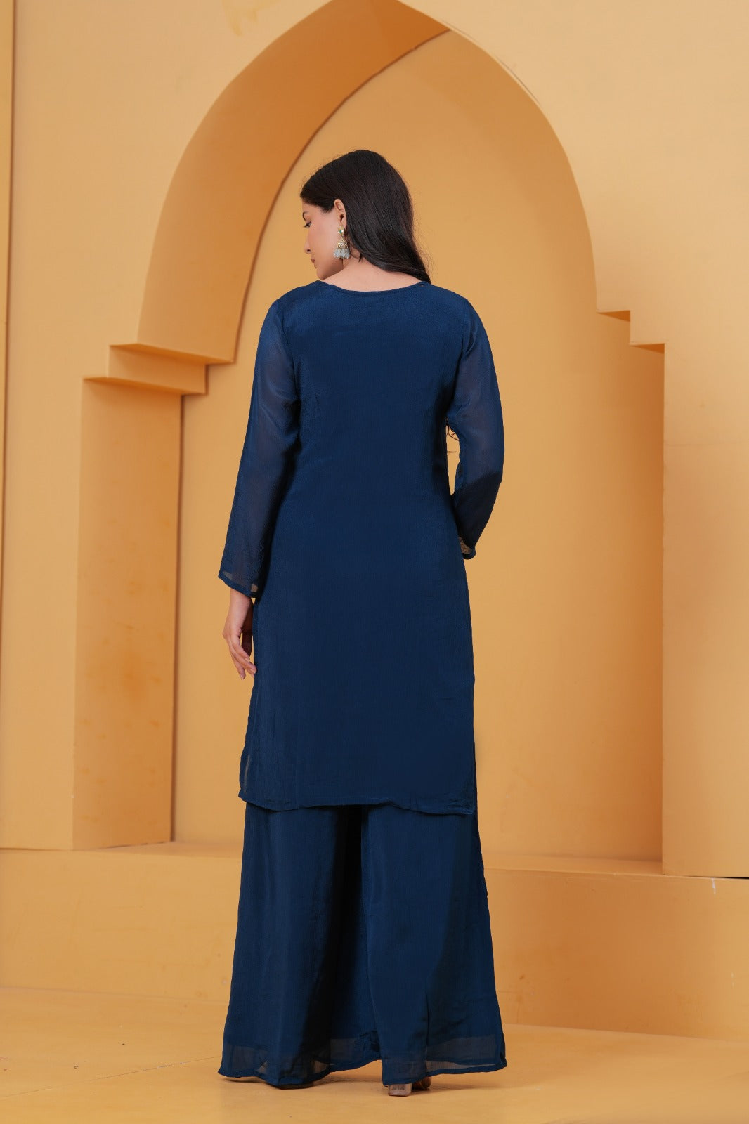 Tarannum – Blue Tissue-Shimmer Kurta Set with Handwork & Dupatta | Designer Suit Set for Women