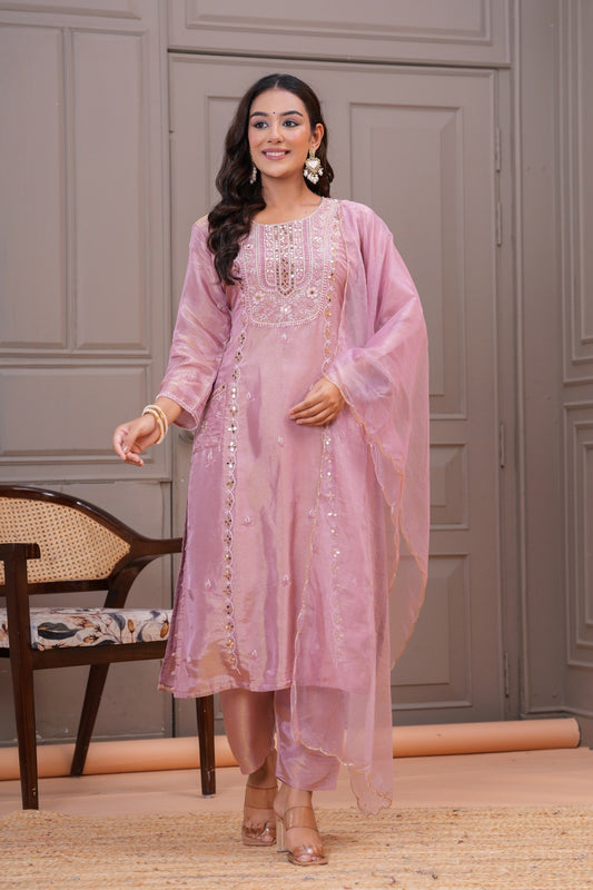 Shagufta – Lavender Hand Embroidered Suit Set with Dupatta | Designer Indian Ethnic Wear for Women