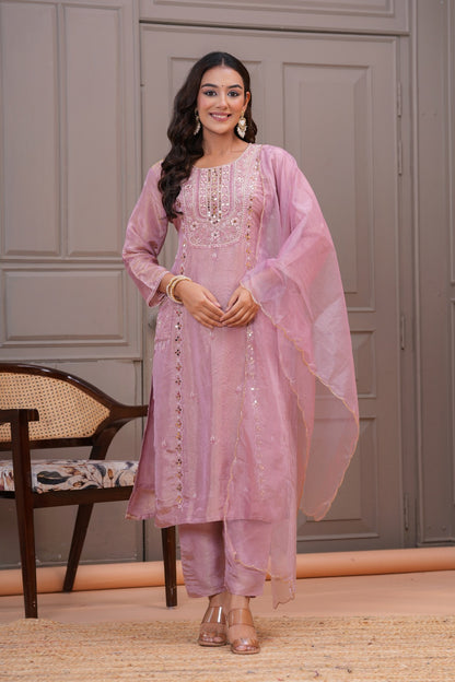 Shagufta – Lavender Hand Embroidered Suit Set with Dupatta | Designer Indian Ethnic Wear for Women