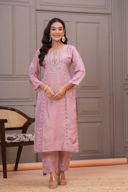 Shagufta – Lavender Hand Embroidered Suit Set with Dupatta | Designer Indian Ethnic Wear for Women