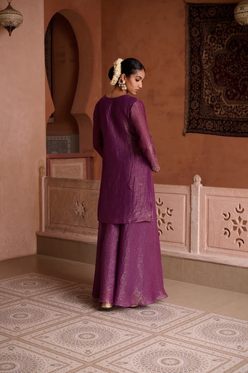 Sohbat – Purple Shimmer Suit with Embroidered Kurta & Palazzo | Evening Elegance by Label Chitraa