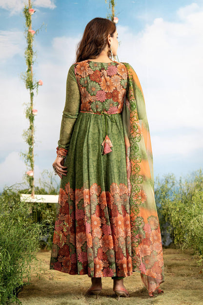 Resham – Green Floral Organza Anarkali with Embroidered Dupatta | Designer Wedding Guest Outfit