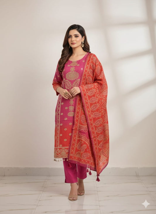 Nigaah-e-Lutf – Gaajri Silk Suit Set with All-Over Embroidery & Dupatta | Premium Designer Ethnic Wear for Women