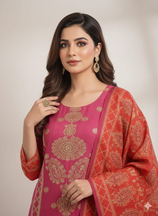 Nigaah-e-Lutf – Gaajri Silk Suit Set with All-Over Embroidery & Dupatta | Premium Designer Ethnic Wear for Women