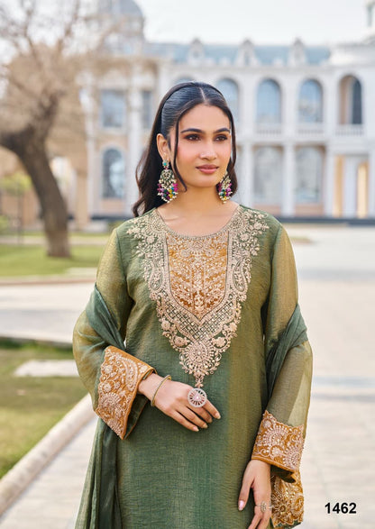 Hasrat – Designer Green Shimmer Kurta Palazzo Suit Set with Embroidery
