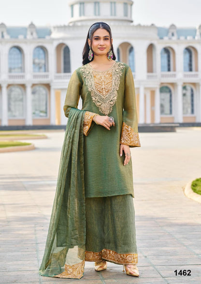 Hasrat – Designer Green Shimmer Kurta Palazzo Suit Set with Embroidery
