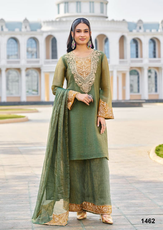 Hasrat – Designer Green Shimmer Kurta Palazzo Suit Set with Embroidery