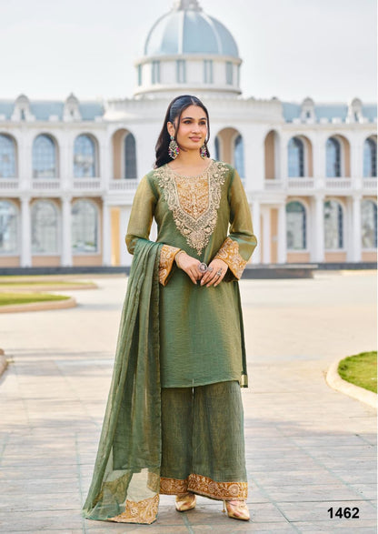 Hasrat – Designer Green Shimmer Kurta Palazzo Suit Set with Embroidery