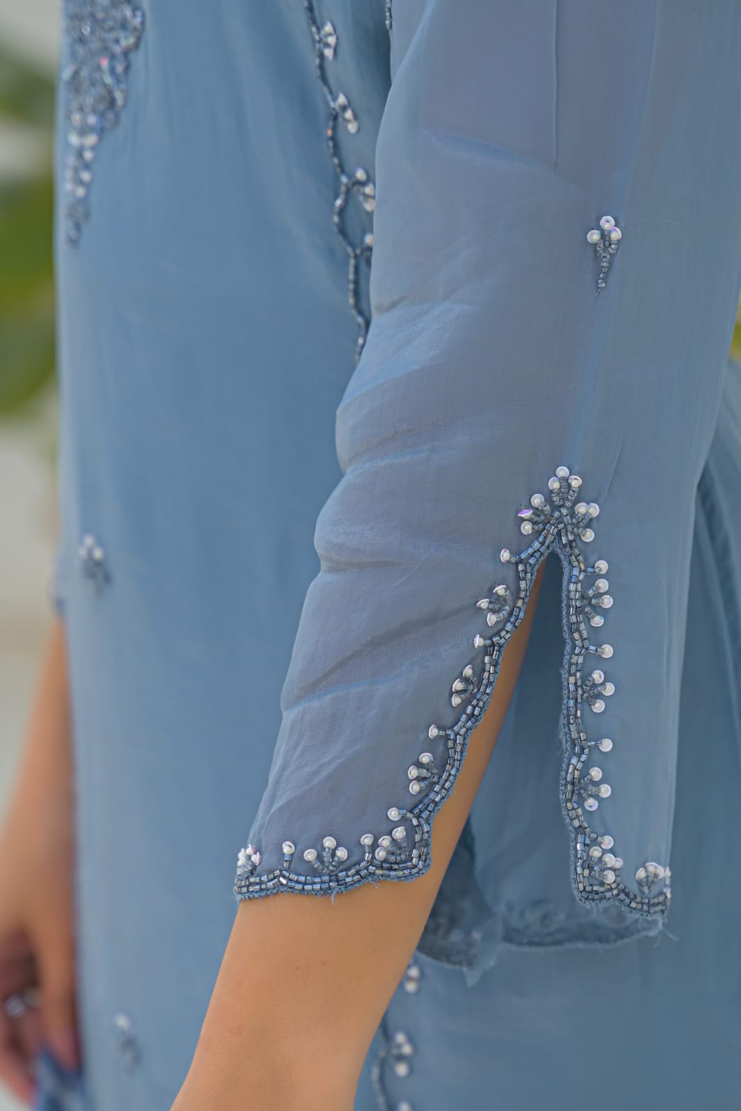 Falak - Designer Sky Blue Shimmer Kurta Pant Set with Dupatta and Handwork