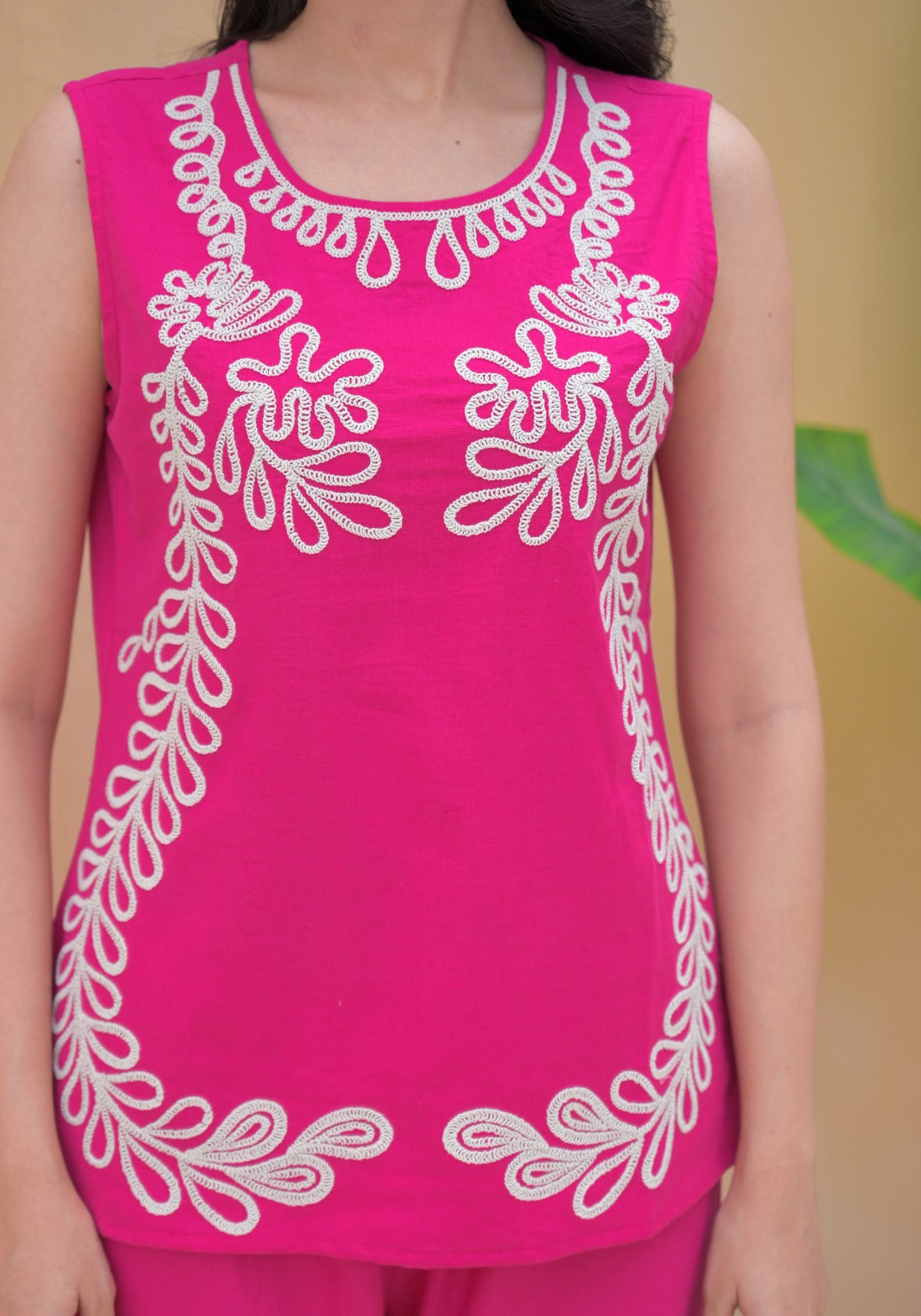 Tahaffuz – Pink Cotton Co-ord Set with Cut-Sleeve Kurta & Embroidered Palazzo