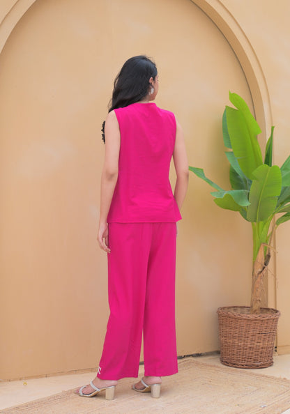 Tahaffuz – Pink Cotton Co-ord Set with Cut-Sleeve Kurta & Embroidered Palazzo