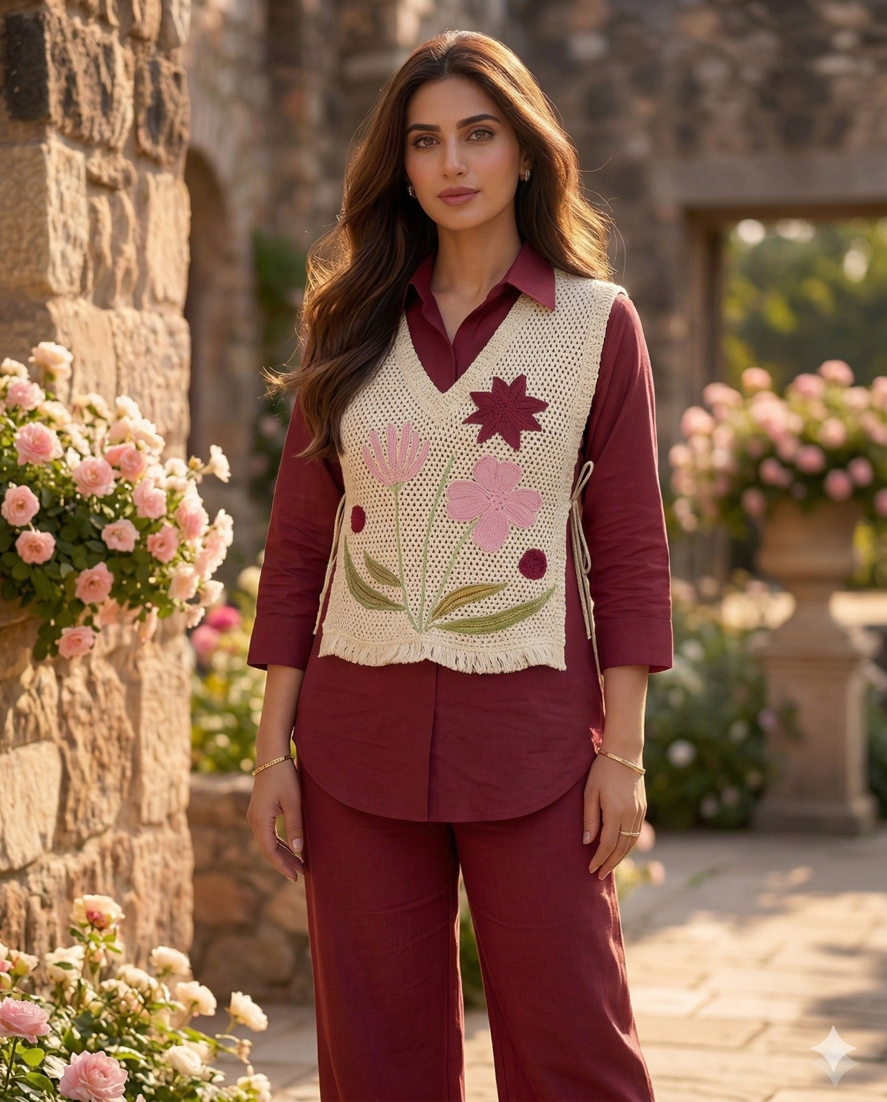 Tarjih – Maroon Designer Cotton Co-ord Set | Office Wear Trending Viral Co-ord Set