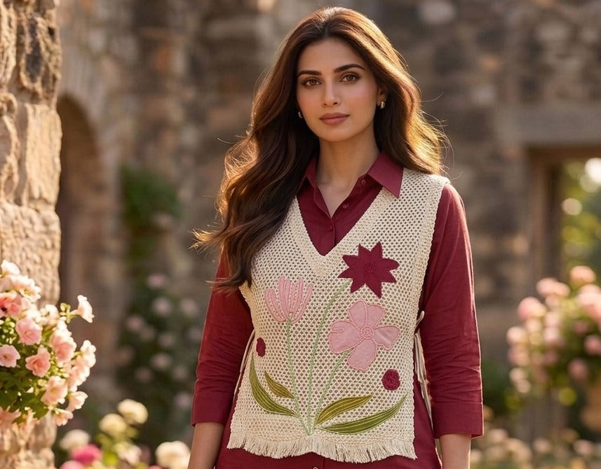 Tarjih – Maroon Designer Cotton Co-ord Set | Office Wear Trending Viral Co-ord Set