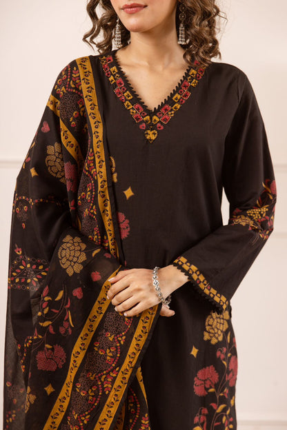 Sar-e-Sham – Black Kashmiri Dupatta Set with Palazzo | Designer Cotton Suit for Women