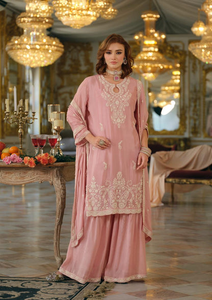 Jamaal – Blush Pink Zari Embroidered Sharara Suit Set with Dupatta | Wedding Function & Sangeet Party Wear for Women