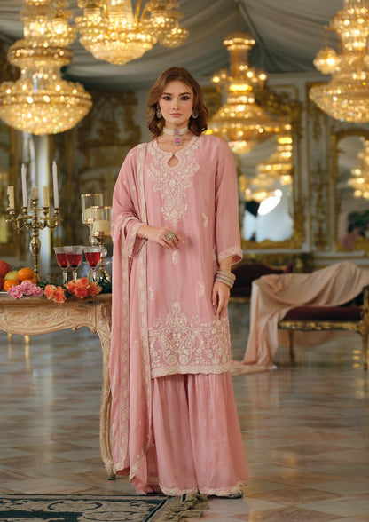Jamaal – Blush Pink Zari Embroidered Sharara Suit Set with Dupatta | Wedding Function & Sangeet Party Wear for Women