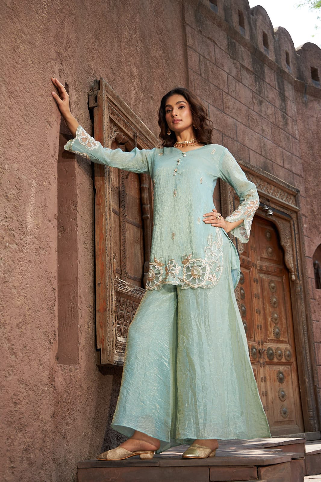 Noor-e-Sehar | Powder Blue Embroidered Sharara Set | Rakhi outfits for Women