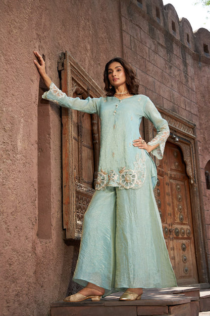Noor-e-Sehar | Powder Blue Embroidered Sharara Set | Rakhi outfits for Women