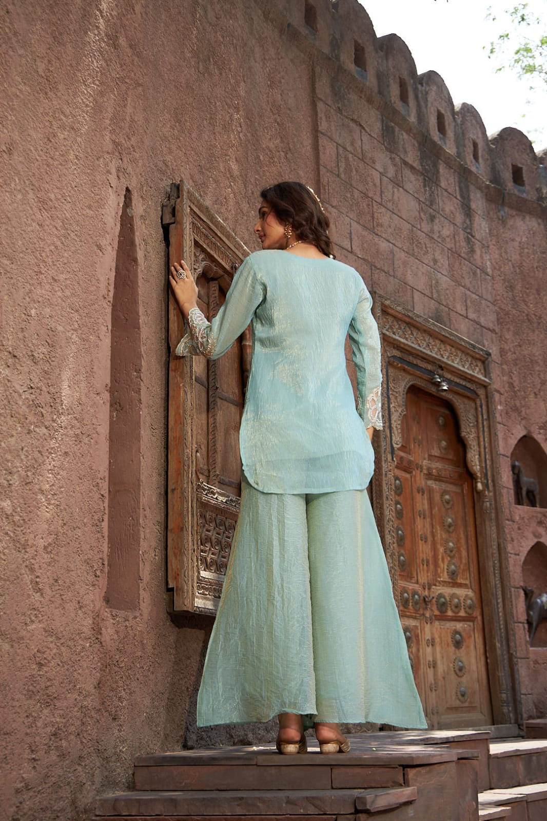Noor-e-Sehar | Powder Blue Embroidered Sharara Set | Rakhi outfits for Women
