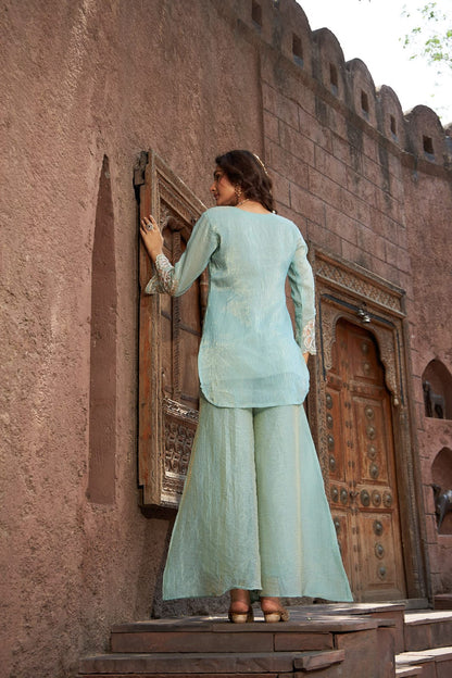 Noor-e-Sehar | Powder Blue Embroidered Sharara Set | Rakhi outfits for Women